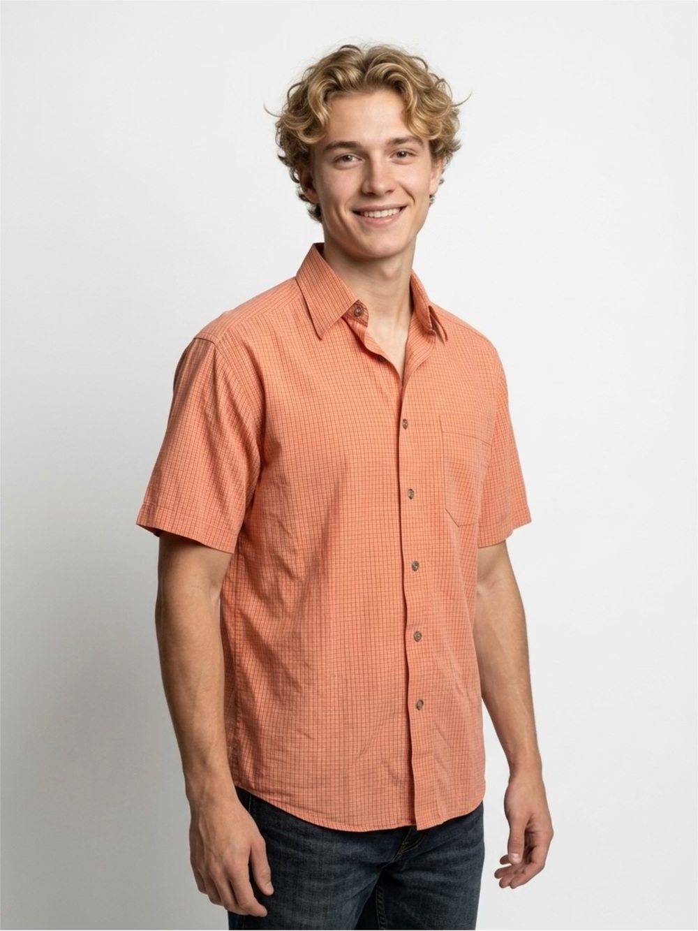 Ariat Short-Sleeve Button-Down Shirt in Coral Orange